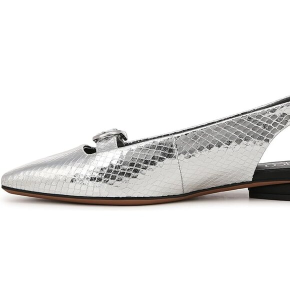 NEW Franco Sarto Shoes Silver Metallic Snakeskin Pattern Party Heels Slingbacks - Picture 8 of 10